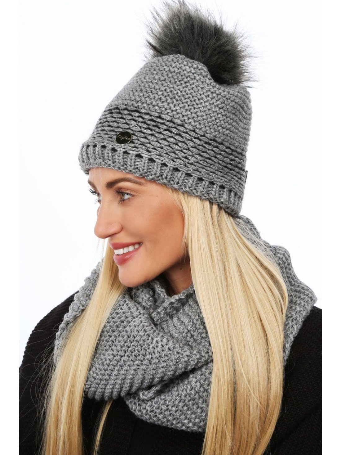 Winter set with a scarf, dark gray C41 - Online store - Boutique